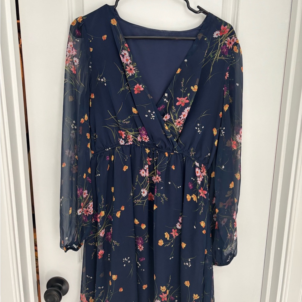 Cupshe Navy Floral Long Sleeve Dress